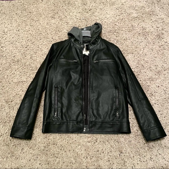 Route 66 Black Leather Jacket w/ Hood - Picture 5 of 5